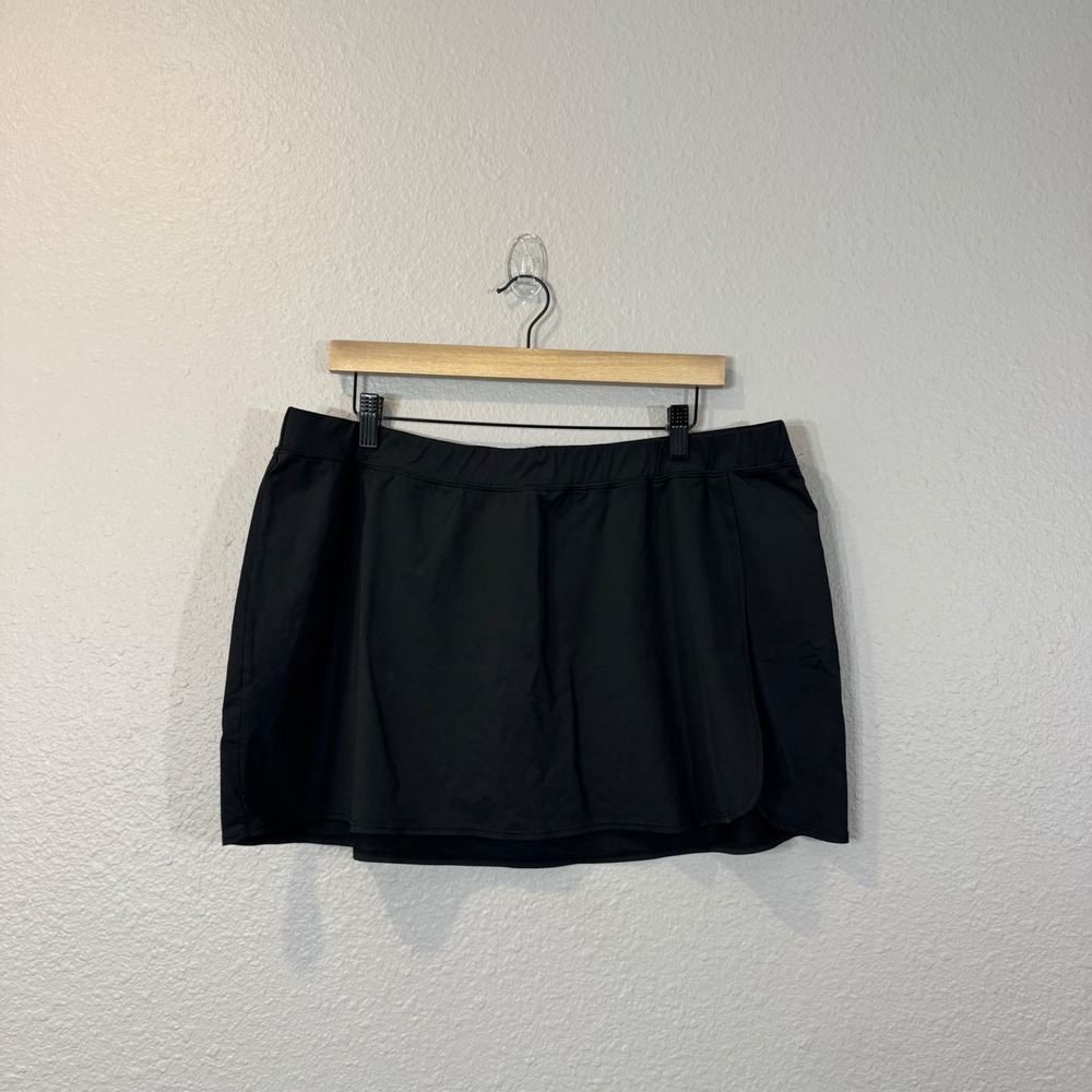 Old Navy Women's Size 1X Black Faux Wrap Spandex Swim Skirt Bottoms Attached